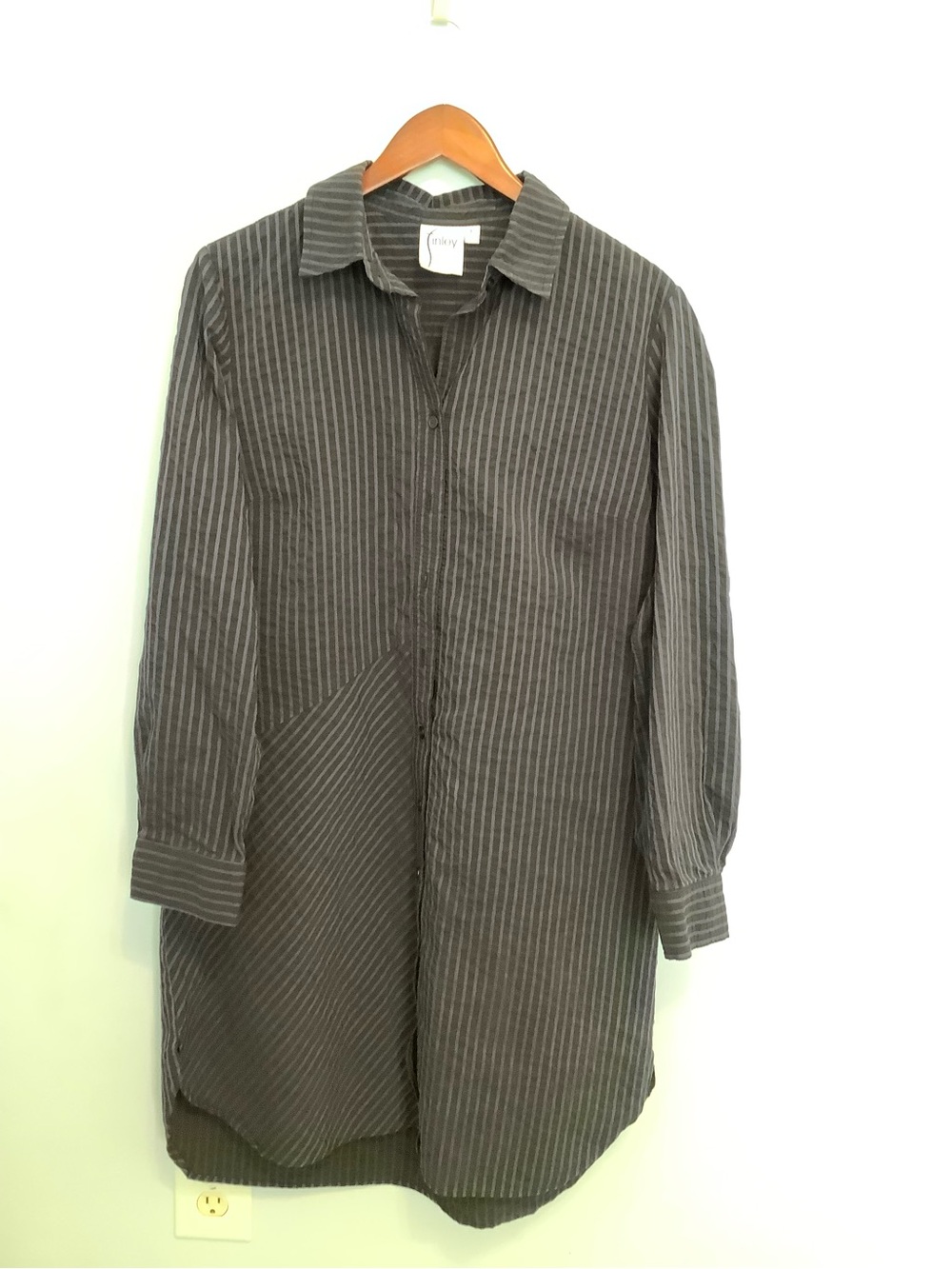Finley Shirt Dress – Navy & Black Striped Midi Dress – Women’s Large